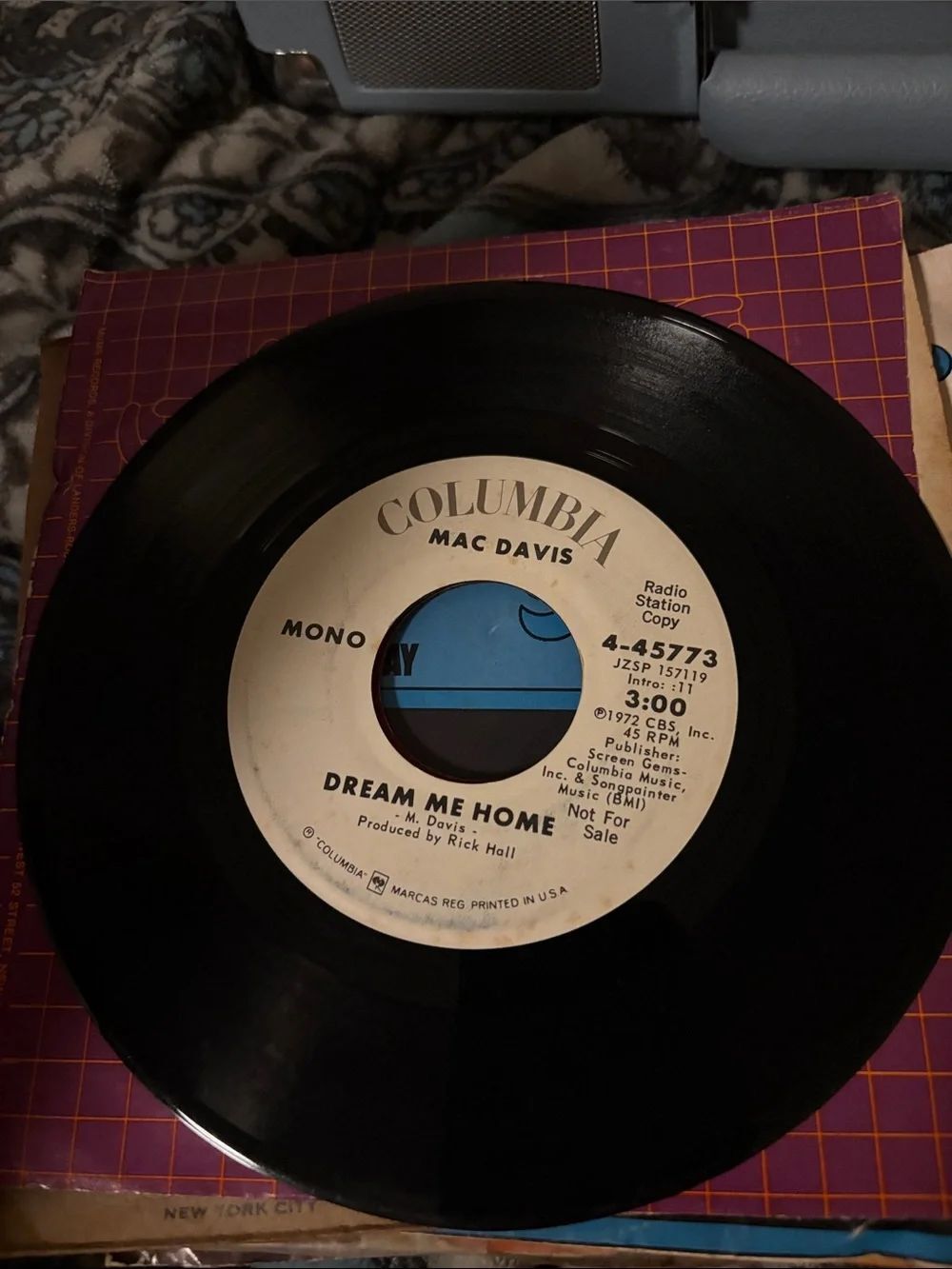 Dream Me Home by Mac Davis 1972 Promo Release 45 RPM vinyl record